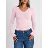 image:imageTrendy Queen Long Sleeve Shirts for Women 2026 Fall Fashion V Neck Basics Crop Tops Slim Fitted Y2K Tops Outfits ClothesPink
