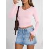 image:imageTrendy Queen Long Sleeve Shirts for Women 2026 Fall Fashion V Neck Basics Crop Tops Slim Fitted Y2K Tops Outfits ClothesPink