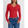 image:imageTrendy Queen Long Sleeve Shirts for Women 2026 Fall Fashion V Neck Basics Crop Tops Slim Fitted Y2K Tops Outfits ClothesRed