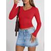image:imageTrendy Queen Long Sleeve Shirts for Women 2026 Fall Fashion V Neck Basics Crop Tops Slim Fitted Y2K Tops Outfits ClothesRed