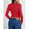 image:imageTrendy Queen Long Sleeve Shirts for Women 2026 Fall Fashion V Neck Basics Crop Tops Slim Fitted Y2K Tops Outfits ClothesRed