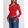 image:imageTrendy Queen Long Sleeve Shirts for Women 2026 Fall Fashion V Neck Basics Crop Tops Slim Fitted Y2K Tops Outfits ClothesRed