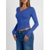 image:imageTrendy Queen Long Sleeve Shirts for Women 2026 Fall Fashion V Neck Basics Crop Tops Slim Fitted Y2K Tops Outfits ClothesRoyal Blue