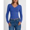 image:imageTrendy Queen Long Sleeve Shirts for Women 2026 Fall Fashion V Neck Basics Crop Tops Slim Fitted Y2K Tops Outfits ClothesRoyal Blue