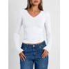 image:imageTrendy Queen Long Sleeve Shirts for Women 2026 Fall Fashion V Neck Basics Crop Tops Slim Fitted Y2K Tops Outfits ClothesWhite