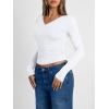 image:imageTrendy Queen Long Sleeve Shirts for Women 2026 Fall Fashion V Neck Basics Crop Tops Slim Fitted Y2K Tops Outfits ClothesWhite