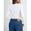image:imageTrendy Queen Long Sleeve Shirts for Women 2026 Fall Fashion V Neck Basics Crop Tops Slim Fitted Y2K Tops Outfits ClothesWhite