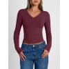 image:imageTrendy Queen Long Sleeve Shirts for Women 2026 Fall Fashion V Neck Basics Crop Tops Slim Fitted Y2K Tops Outfits ClothesWine Red