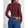image:imageTrendy Queen Long Sleeve Shirts for Women 2026 Fall Fashion V Neck Basics Crop Tops Slim Fitted Y2K Tops Outfits ClothesWine Red