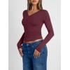 image:imageTrendy Queen Long Sleeve Shirts for Women 2026 Fall Fashion V Neck Basics Crop Tops Slim Fitted Y2K Tops Outfits ClothesWine Red
