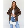 image:imageTrendy Queen Womens Leather Jacket Oversized Going Out amp Everyday Statement Piece Bomber Jacktes Moto CoatBrown