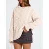 image:imageTrendy Queen Womens Oversized Cable Knit Crewneck Sweaters Cozy Winter ClothesCream