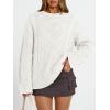 image:imageTrendy Queen Womens Oversized Cable Knit Crewneck Sweaters Cozy Winter ClothesWhite