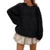 image:imageTrendy Queen Cable Knit Oversized Sweaters Womens Cozy Pullover Sweater Fall Winter ClothesBlack