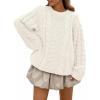 image:imageTrendy Queen Cable Knit Oversized Sweaters Womens Cozy Pullover Sweater Fall Winter ClothesWhite