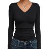 image:imageTrendy Queen Long Sleeve Shirts for Women 2026 Fall Fashion V Neck Basics Crop Tops Slim Fitted Y2K Tops Outfits ClothesBlack