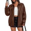 image:imageTrendy Queen Womens Leather Jacket Oversized Going Out amp Everyday Statement Piece Bomber Jacktes Moto CoatCaramel