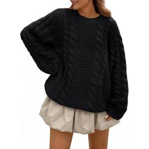 image:imageTrendy Queen Cable Knit Oversized Sweaters Womens Cozy Pullover Sweater Fall Winter ClothesBlack