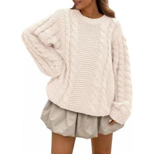 image:imageTrendy Queen Cable Knit Oversized Sweaters Womens Cozy Pullover Sweater Fall Winter ClothesCream