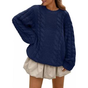 image:imageTrendy Queen Cable Knit Oversized Sweaters Womens Cozy Pullover Sweater Fall Winter ClothesNavy