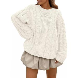 image:imageTrendy Queen Cable Knit Oversized Sweaters Womens Cozy Pullover Sweater Fall Winter ClothesWhite