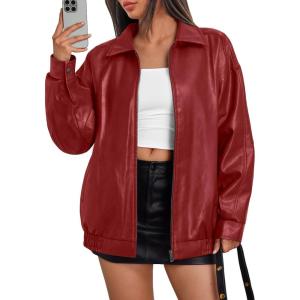 image:imageTrendy Queen Womens Leather Jacket Oversized Going Out amp Everyday Statement Piece Bomber Jacktes Moto CoatRed