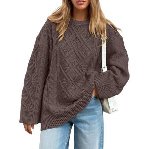 image:imageTrendy Queen Womens Oversized Cable Knit Crewneck Sweaters Cozy Winter ClothesNutmeg
