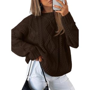 image:imageTrendy Queen Womens Oversized Cable Knit Crewneck SweatersCocoa