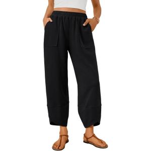 image:imageTrendy Queen Womens Wide Leg Pants Soft Cotton Blend with Pockets for Casual SummerBlack