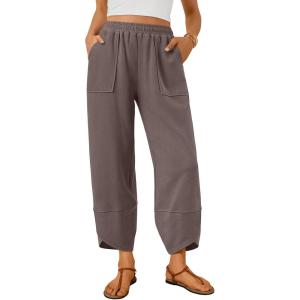 image:imageTrendy Queen Womens Wide Leg Pants Soft Cotton Blend with Pockets for Casual SummerCoffee Grey