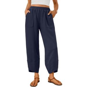 image:imageTrendy Queen Womens Wide Leg Pants Soft Cotton Blend with Pockets for Casual SummerDark Blue