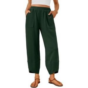 image:imageTrendy Queen Womens Wide Leg Pants Soft Cotton Blend with Pockets for Casual SummerDark Green