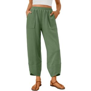 image:imageTrendy Queen Womens Wide Leg Pants Soft Cotton Blend with Pockets for Casual SummerGreen
