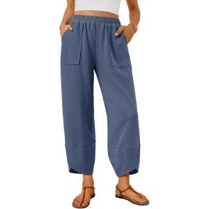 image:imageTrendy Queen Womens Wide Leg Pants Soft Cotton Blend with Pockets for Casual SummerGreyblue