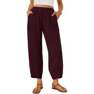 image:imageTrendy Queen Womens Wide Leg Pants Soft Cotton Blend with Pockets for Casual SummerWine