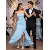 image:imageKaximil Womens Sexy Spaghetti Strap Maxi Dresses Ruched Bodycon Ruffle Mermaid Cocktail Wedding Guest Dress 2026Baby Blue
