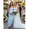 image:imageKaximil Womens Sexy Spaghetti Strap Maxi Dresses Ruched Bodycon Ruffle Mermaid Cocktail Wedding Guest Dress 2026Baby Blue