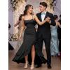 image:imageKaximil Womens Sexy Spaghetti Strap Maxi Dresses Ruched Bodycon Ruffle Mermaid Cocktail Wedding Guest Dress 2026Black