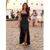 image:imageKaximil Womens Sexy Spaghetti Strap Maxi Dresses Ruched Bodycon Ruffle Mermaid Cocktail Wedding Guest Dress 2026Black