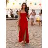 image:imageKaximil Womens Sexy Spaghetti Strap Maxi Dresses Ruched Bodycon Ruffle Mermaid Cocktail Wedding Guest Dress 2026Red