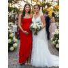 image:imageKaximil Womens Sexy Spaghetti Strap Maxi Dresses Ruched Bodycon Ruffle Mermaid Cocktail Wedding Guest Dress 2026Red