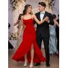 image:imageKaximil Womens Sexy Spaghetti Strap Maxi Dresses Ruched Bodycon Ruffle Mermaid Cocktail Wedding Guest Dress 2026Red