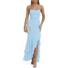 image:imageKaximil Womens Sexy Spaghetti Strap Maxi Dresses Ruched Bodycon Ruffle Mermaid Cocktail Wedding Guest Dress 2026Baby Blue