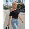 image:imageTrendy Queen Off the Shoulder Tops for Women 2026 Summer Short Sleeve Shirts Casual Cute Spring Clothes Y2k T ShirtsBlack