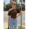 image:imageTrendy Queen Off the Shoulder Tops for Women 2026 Summer Short Sleeve Shirts Casual Cute Spring Clothes Y2k T ShirtsChocolate Brown
