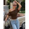 image:imageTrendy Queen Off the Shoulder Tops for Women 2026 Summer Short Sleeve Shirts Casual Cute Spring Clothes Y2k T ShirtsChocolate Brown