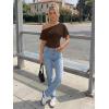 image:imageTrendy Queen Off the Shoulder Tops for Women 2026 Summer Short Sleeve Shirts Casual Cute Spring Clothes Y2k T ShirtsChocolate Brown