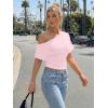 image:imageTrendy Queen Off the Shoulder Tops for Women 2026 Summer Short Sleeve Shirts Casual Cute Spring Clothes Y2k T ShirtsPink
