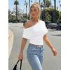 image:imageTrendy Queen Off the Shoulder Tops for Women 2026 Summer Short Sleeve Shirts Casual Cute Spring Clothes Y2k T ShirtsWhite