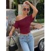 image:imageTrendy Queen Off the Shoulder Tops for Women 2026 Summer Short Sleeve Shirts Casual Cute Spring Clothes Y2k T ShirtsWine Red